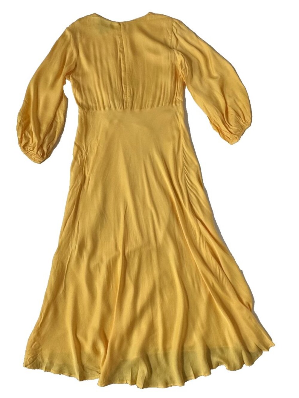 Farm Rio Womens L Piping Midi Dress Yellow Tie Beaded Tassel Cut Out Circle - Picture 7 of 10